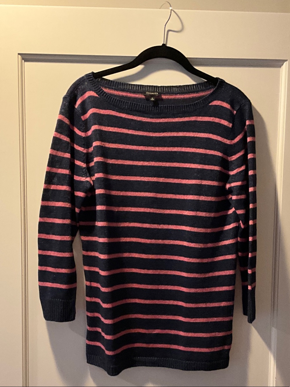 Talbots Navy and Pink Striped Crewneck Sweater
